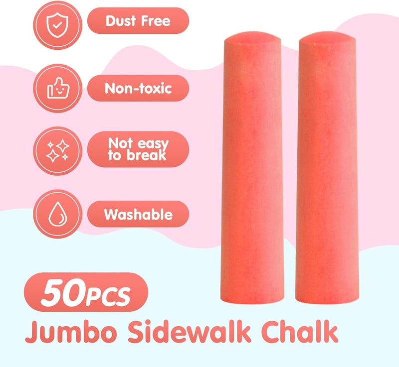 FELIZROCA 50 Pack Washable Sidewalk Chalks for Kids Non-Toxic Jumbo Chalk for Outdoor Art Play, Colored Chalk for Painting on Chalkboard, Blackboard and Playground(Orange Red) - Image 5
